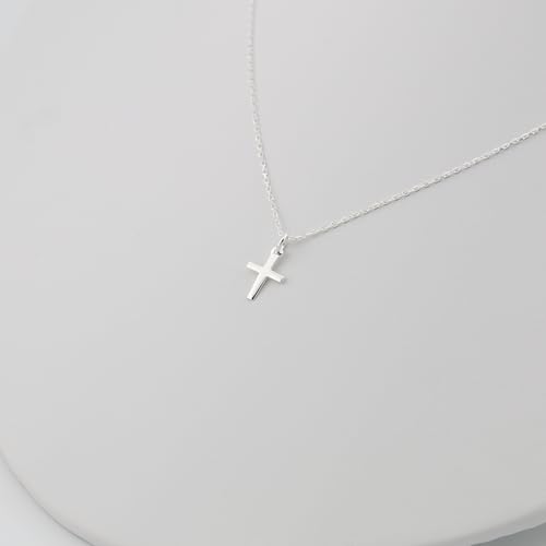 Gold Cross Necklaces for Women | 1 cm 925 Sterling Silver Cross Pendant on Cross Chain | Hypoallergenic | Dainty and Minimalist | Rhinestones (No rhinestone)2