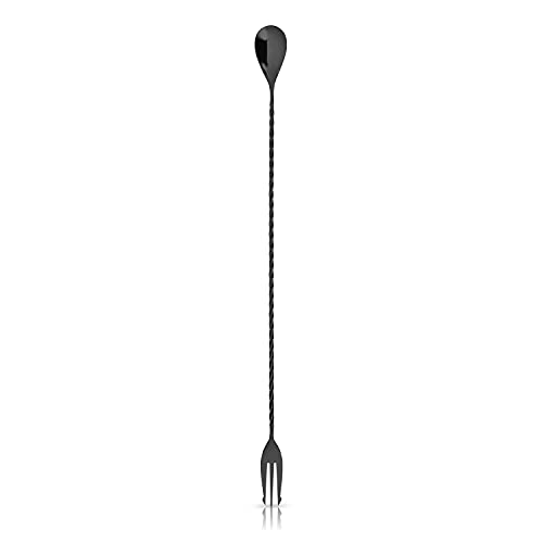 Viski Trident Barspoon With Full Twisted Stem Handle | Cocktail Spoon, Bartender Tool For Mixing Glasses, Swizzle Stick, Gunmetal Finish #TOP15
