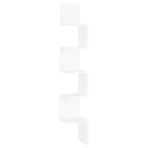 vidaXL Estante de Esquina de Pared Repisa Flotante Balda Salón Sala de Estar Estudio Exhibición Colgante Decoración Contrachapada Blanco 20x20x127,5cm