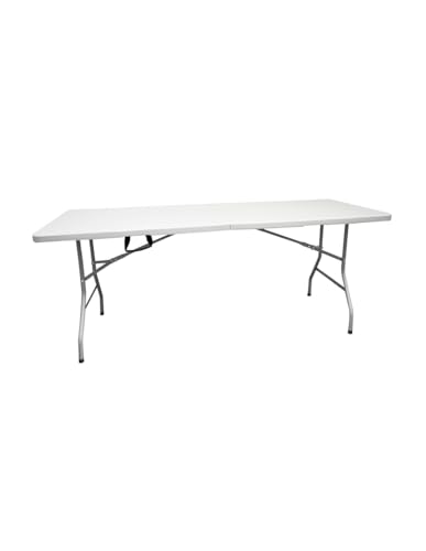 Jardin202 - Mesa Plegable Rectangular 180x70x74cm Catering Mesa Resina Con Patas De Acero Plegable Para Eventos Y Terrazas Unidad Blanca