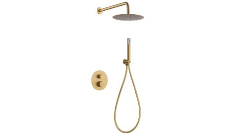 IMEX - Set doccia termostatica da incasso a parete, kit termostatico doccia incasso 2-vie - rubinetteria bagno SERIE LINE oro spazzolato - GTD038/OC