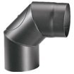 Artykuł fumisterii Linia "Drewno":krzywa 90° z inspekcją, stal lakierowana, średnica 150 mm, pomiar rozstaw osi 208 mm, pomiar całkowity wymiary 285 mm.
