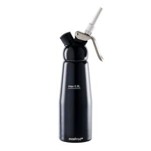 Siphon MASTRAD 0,5 L Sauces Crèmes Chantilly Mousses Chaudes Ou Froides – Tête Démontable – Aluminium Noir Ultra Résistant – Ergonomique – Livré avec 3 Embouts & Brosse De Nettoyage (Noir)