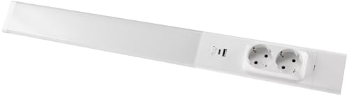 ChiliTec LED Unterbauleuchte 60cm 2 Steckdosen Arusha Küche Unterschrank Lichtleiste Licht Neutralweiß USB-A USB-C PD Beleuchtung für Büro Werkstatt Weiß