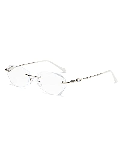 TERAISE Frameless Reading Glasses For Women With Blue Light Blocking,Fashion Diamond Cutting Rimless Eyeglasses