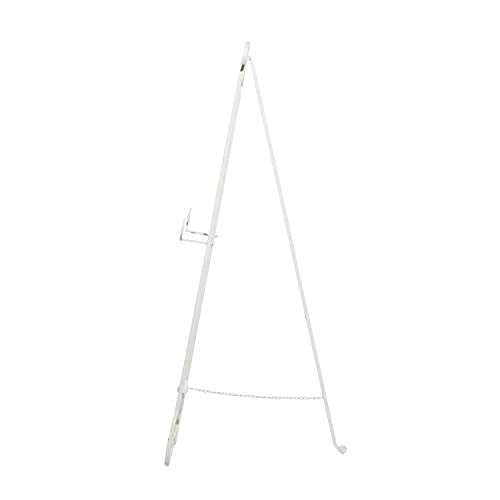 Deco 79 Metal Scroll Display Easel Large Adjustable 3 Tier Floor Standing Easel with Chain Support, Display Stand 17" x 22" x 52", White