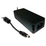 Mean Well GST60A12-P1J Desktop AC Adapter, 60W 12V 5A, DC P1J Barrel Plug, 2.1mm I.D. x 5.5mm O.D. x 11mm Center Positive Female, 3 Pole AC Inlet IEC320-C14, Input: 90~264VAC, Level VI