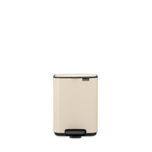 Brabantia Poubelle Bo 4L (Beige) – Poubelle cuisine à pédale à fermeture progressive – Système de tri des déchets facile à nettoyer avec seau amovible – Sacs-poubelle PerfectFit gratuits inclus