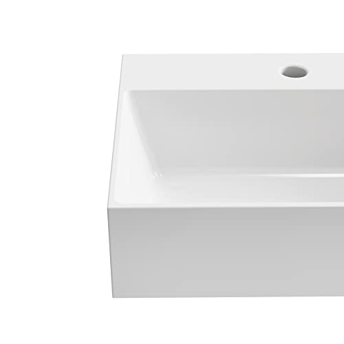 Lavabo de cerámica blanco brillo Baikal con diseño cuadrado de 46 cm 4