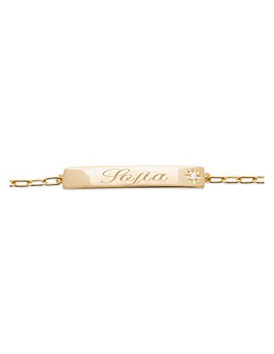 Tata Gisèle Bracelet Gourmette Femme en Plaqué Or 18 carats - Chaine fine et Plaque Décorée Zircon - GRAVURE INCLUSE/Emballage Cadeau
