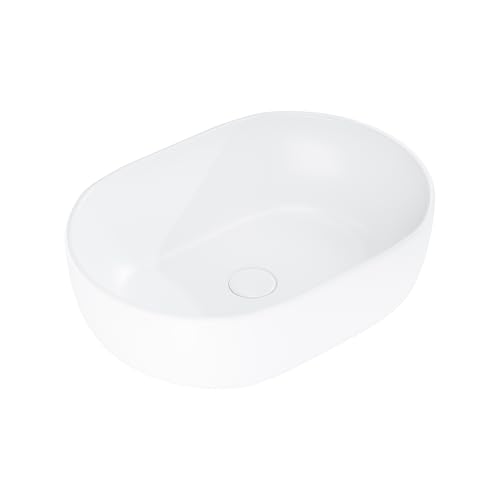 Eridanus Waschbecken aus Glasporzellan, rechteckig, weiß, glänzend, Keramik, für Badezimmer-Arbeitsplatten, perfekt für Garderobe, Waschtisch, 480 x 340 x 145 mm