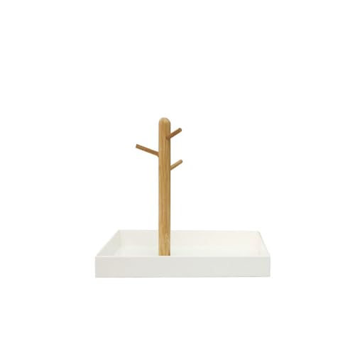 BUYSK Vassoio portachiavi per tavolo d'ingresso, vassoio organizer con 3 ripiani in legno per chiavi, bracciali, orologi, gioielli, telefono (quadrato)