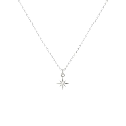 Annika Bella Star Necklace, Tiny Cubic Zirconia North-Star Pendant, 925 Sterling Silver Chain...