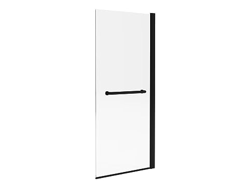 Vente-unique-Mampara para bañera con toallero de metal negro mate de estilo industrial - 70 x 140 cm - TOBIN