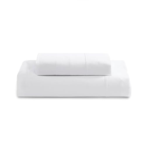 Image of LANE LINEN 100% Organic Cotton Bedsheet for Single Bed - White | GOTS Certified, Percale Weave, 60x90 inches, Soft & Breathable, Machine Washable, Includes 1 Pillow Cover