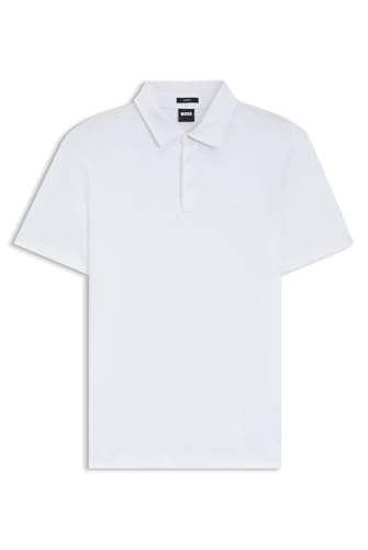 BOSS Mens Palosh 30 Organic-Cotton Slim-fit Polo Shirt with Rubber-Print Logo White