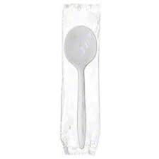 Individual Wrapped Medium Weight White Soup Spoons PP Plastic 1,000/Case