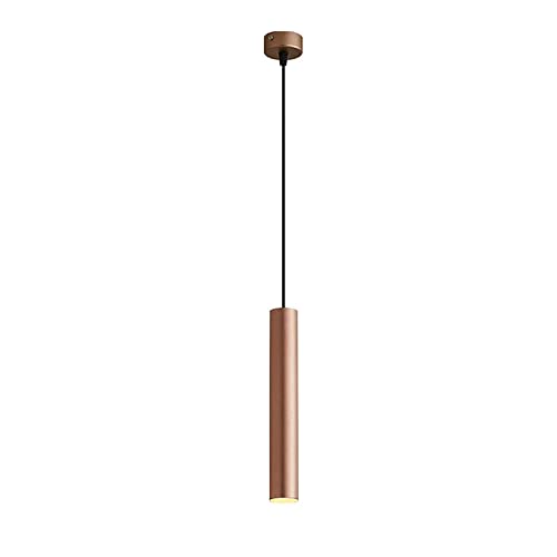 Pendentif LED 5W tube de long suspension aluminium marron clair salon cyndraire