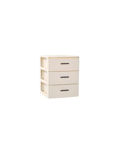 JARDIN202 - Cajonera de ordenación RATTAN de plástico | Efecto mimbre | Torre de almacenaje multiusos | 3 cajones (Beige)