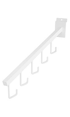 STORE001 6pc, White 5-J-Hook Waterfall for Slatwall