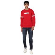 Image of Spykar Men True Red Blended Slim Fit Full Sleeve Round Neck Printed Casual Sweatshirt