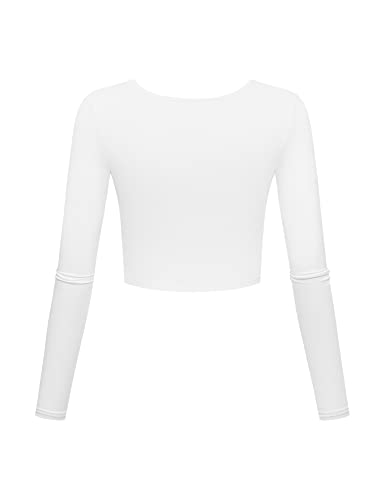 White Crop Tops For Women Casual Basic Layer Sexy Long Sleeve Workout Tops Yoga Shirt For Teen Girls Medium #TOP1
