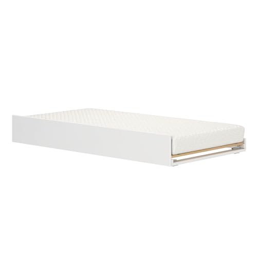 Condition photo showing New/Like New for max & lily scandinavian twin trundle bed, solid pine & aspen wood roll-out trundle for kids beds, low-voc, modern design, white finish