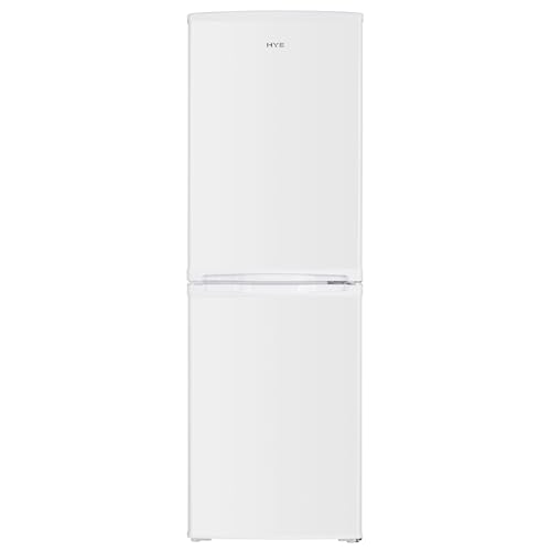 HYE Fridge Freezer - Small 50/50 Freestanding Fridge Freezer 144cm Height 48cm Width 142 Litre Capacity Suitable For Apartments & Couples Compact Design For Small Kitchens White