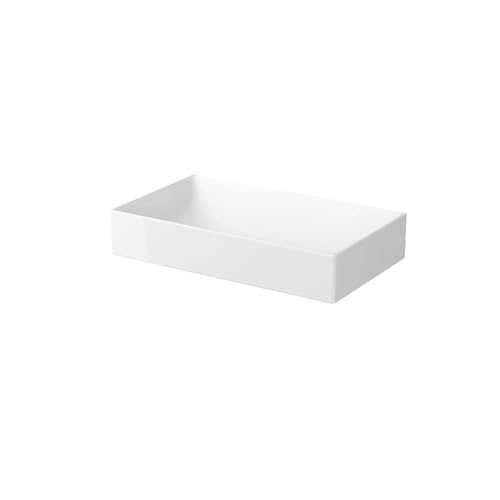 CERSANIT Countertop washbasin Without tap Hole, W x D x H: 35 x 60 x 11 cm, Square washbasin, Hand washbasin, Ceramic washbasin, Shock and Load Resistant, Glazed Surface, White