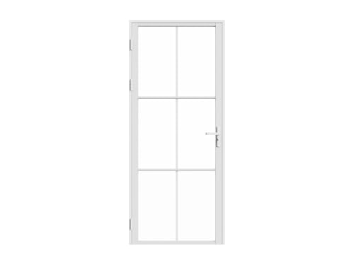 Vente-unique SEROTO - Bloque de puerta reversible de aluminio y vidrio templado - 204 x 73 cm - Blanco