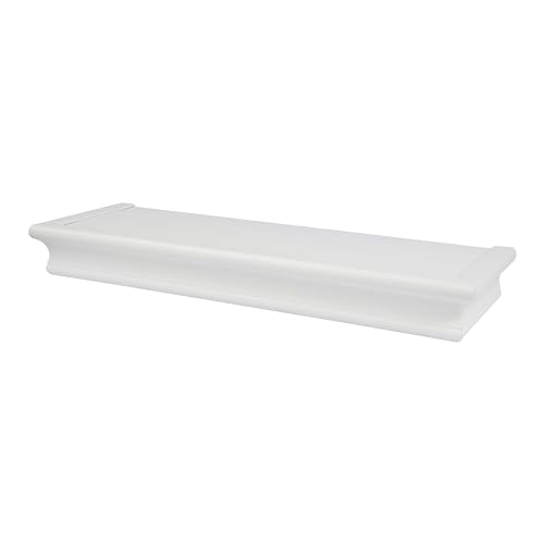 Image of HIGH & MIGHTY Floating Shelf 18 Inch | Tool-Free Wall Mounted Shelf for Drywall | Holds 15 lbs Beveled White Decorative Wall Shelf for Bedroom Living Room Bathroom Kitchen Storage