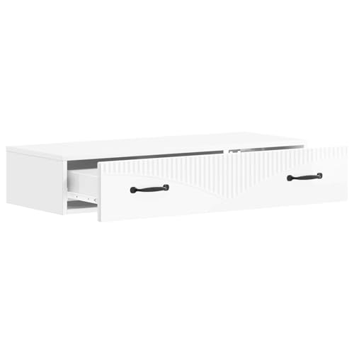 Table d'appoint murale blanche brillante bois 87,5cm avec tiroir