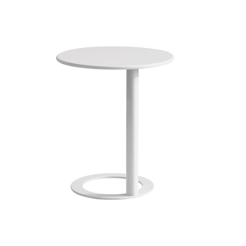 Mesa auxiliar en forma de C blanca para salones estrechos que soluciona la falta de espacio en casa