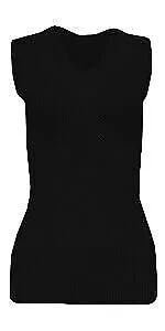 Top Linen (Nw) Ltd Women's French Neck Spencer Short Round Neck Black Thermal Vest Top - Black Thermal Underwear Vest For - Soft Built Up Long Winter Warm Vest - Made In Uk (Built Up Long Vest Lace V Neck Black, Xx Large)