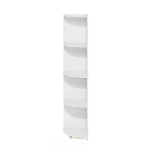 Image of Furinno ECON Corner Shelf, 4-Tier Corner Book Shelf, Storage Shelves, Display Rack, Bookshelf, for Organization and Storage, Living Room, Home Office, White