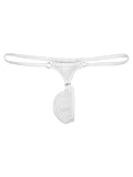 Agoky Herren Mesh String Tanga transparente Unterwäsche Low Rise Bikini Slips Unterhose T Back Thong sexy Underwear Hose Pants Männer Dessous Reizwäsche Weiß E M