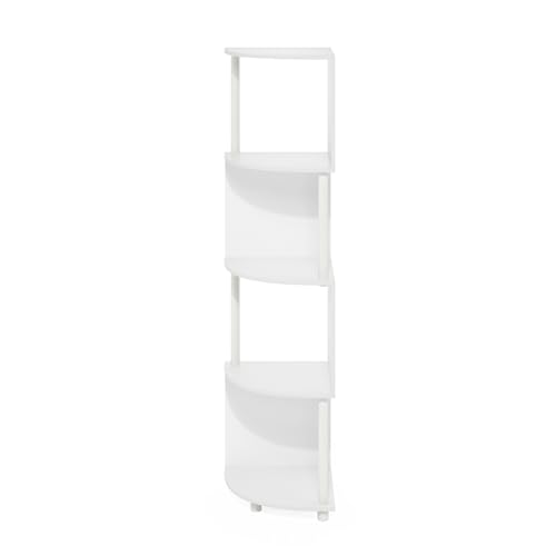 Image of Furinno ECON Corner Shelf, 4-Tier Corner Book Shelf, Zigzag Storage Shelves, Display Rack, Bookshelf, for Organization and Storage, Living Room, Home Office, White