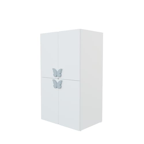 Image of VIKI Kids Wardrobe Almirah - 4 Door Kids Storage Cabinet with Hanging Rod for Bedroom, White (40x60x102 cm) | 1 Year Warranty