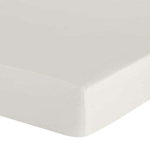 Eurofirany - Fitted Sheet 180 x 200 cm - Basic Cotton Flat Sheet with Elastic Band, Durable - for Thick Mattresses 30 cm Deep Pocket - Many Colours, Cream
