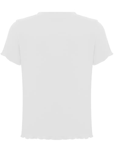 Lettuce Hem Girls Casual Top Solid Color Short Sleeve Round Neck Button Decor for Outdoor Daily Wear4