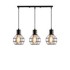 LEDSone Industrial Vintage 3 Light Pendant Ceiling Light, Black Metal Cage Chandelier with Adjustable Hanging Cables, Loft Bar Edison Flush Mount Lighting Fixture for Kitchen Island Dining Room — image 1