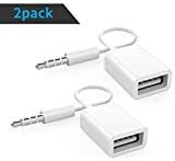 AUX to USB Adapter,KEEZING 3.5mm Audio Jack to USB Converter,USB Audio Cable with Aux Stereo for Car (White,2PACK)