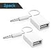 AUX to USB Adapter,KEEZING 3.5mm Audio Jack to USB Converter,USB Audio Cable with Aux Stereo for Car (White,2PACK) 