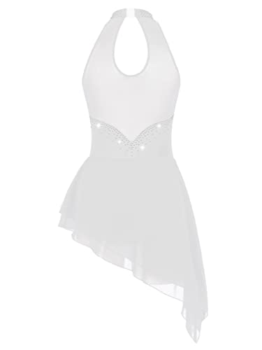 Easyforever Womens Shiny Rhinestone Sleeveless Figure Ice Skating Dress Gymnastics Leotard Ballet Dress White B Small #TOP3