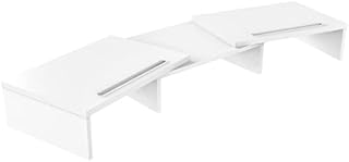 FITUEYES Dual Monitor Stand with 2 Extra Phone Holder, Wood PC Laptop Computer Screen Riser, 3 Shelf Swivel Length Adjustable, Home Office Supplies Desk Organzier, Max Load 25kg, White
