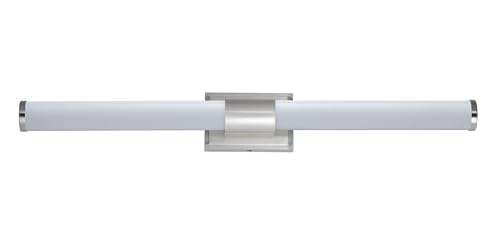 Image of Maxim Lighting Optic 36 inch 2-Light Bath Vanity Light | Satin Nickel Aluminum Finish | White Glass Shade | Transitional Indoor Light Fixture | Ideal for Bathrooms & Powder Rooms | 52117WTSN