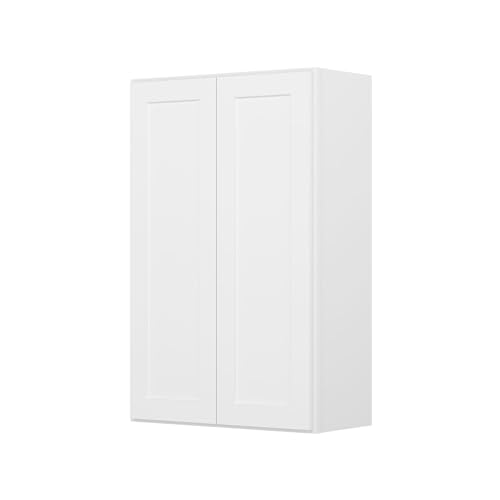 Image of Furinno Shaker Wall Kitchen Cabinet 2-Door-3 Shelves, Ready to Assemble, 12 D x 27 W x 42 H, White