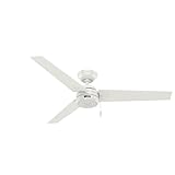Hunter 52 inch Outdoor or Indoor Ceiling Fan No Light - White Ceiling Fan without Light, For Patio, Porch, Garage, or Living Room, Standard Mount, 3 Blades, Pull Chain - Cassius 59263, Fresh White
