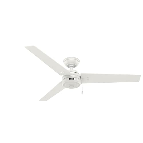 Hunter 52 inch Outdoor or Indoor Ceiling Fan No Light - White Ceiling Fan without Light, For Patio, Porch, Garage, or Living Room, Standard Mount, 3 Blades, Pull Chain - Cassius 59263, Fresh White