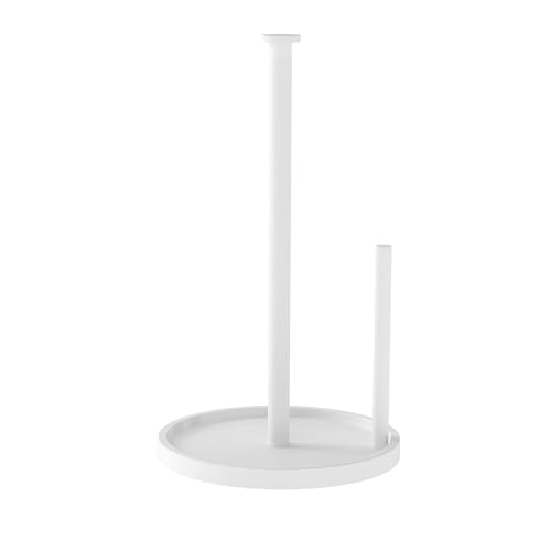 Paper Towel Holder Countertop, Standing Paper Roll Holder with Anti Slip Weighted Base, Stainless Steel Freestanding Paper Towel Holder for Kitchen, White